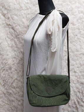 Kipling Green Sunita Front Flap Nylon Crossbody Bag